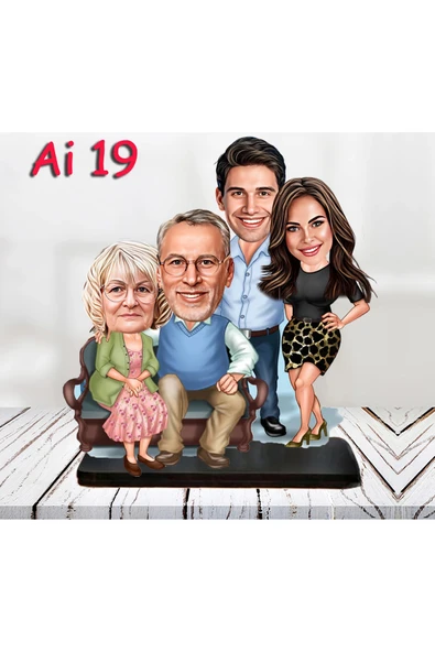 Kişiye Özel Ahşap Biblo - Aile Karikatür Biblo - 4 Kişilik Aile Biblo 8 ürün görseli