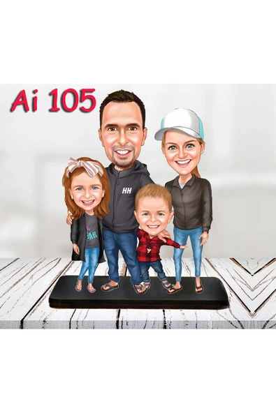 Kişiye Özel Ahşap Biblo - Aile Karikatür Biblo - 4 Kişilik Aile Biblo 23 ürün görseli