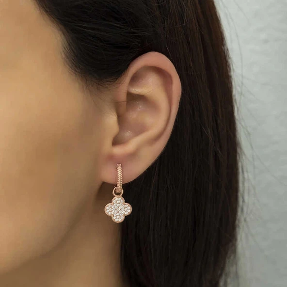 Gümüş Halka Yonca Küpe - Resim 2