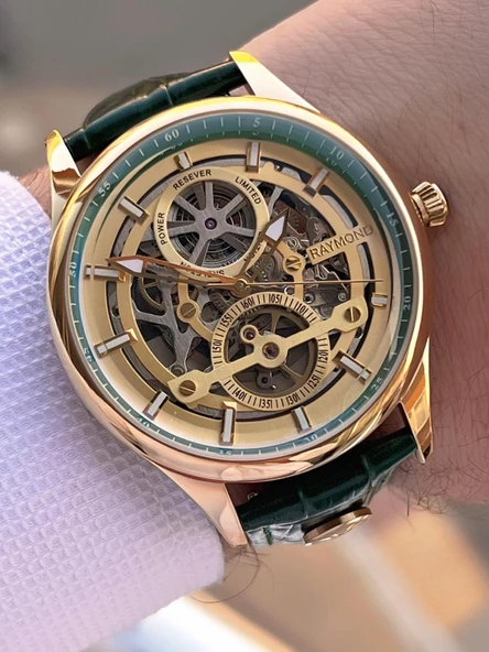 Raymond Nişan Ve Damatlara Özel Deri Kordon 2 Yıl Garantili Otomatik Erkek Kol Saati+Bileklik RMD.10 - Resim 2