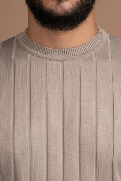 Sıfır Yaka Kendinden Çizgili Likralı Akrilik Mevsimlik Kazak - Resim 6