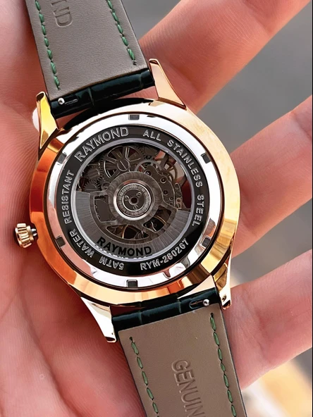Raymond Nişan Ve Damatlara Özel Deri Kordon 2 Yıl Garantili Otomatik Erkek Kol Saati+Bileklik RMD.10 - Resim 5