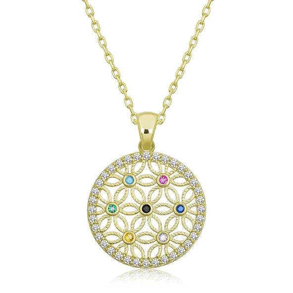 925 Ayar Gümüş Renkli Taşlı Yaşam Çiçeği Kadın Gümüş Kolye ürün görseli 1