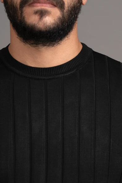 Sıfır Yaka Kendinden Çizgili Likralı Akrilik Mevsimlik Kazak - Resim 10