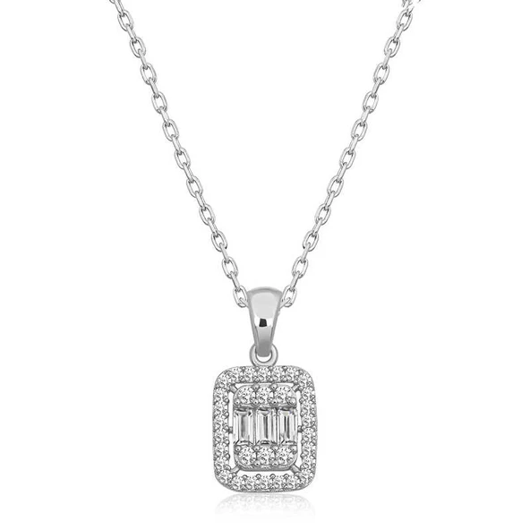 925 Ayar Gümüş Baget Taşlı Kadın Gümüş Kolye ürün görseli 1