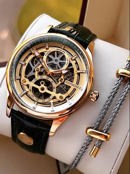 Raymond Nişan Ve Damatlara Özel Deri Kordon 2 Yıl Garantili Otomatik Erkek Kol Saati+Bileklik RMD.10 ürün görseli