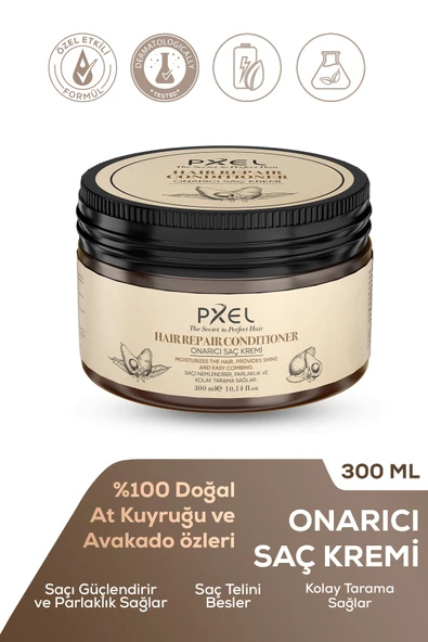 PXEL Onarıcı Saç Kremi 300 ML  Kuru ve Yıpranmış Saçlara Özel Yoğun Bakım  Shea Yağı, Biotin, Kafein ve Bitkisel Protein İçerikli Saç Kırığı Karşıtı ürün görseli