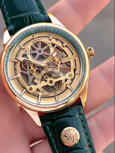 Raymond Nişan Ve Damatlara Özel Deri Kordon 2 Yıl Garantili Otomatik Erkek Kol Saati+Bileklik RMD.10 - Resim 4