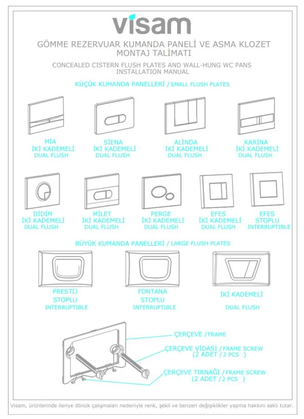 Visam Karina Parlak Krom Gömme Rezervuar Kumanda Paneli Basma Butonu 226.002 - 2