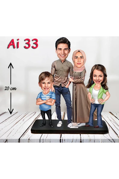 Kişiye Özel Ahşap Biblo - Tesettür Aile Karikatür Biblo - 4 Kişilik Aile Biblo ürün görseli