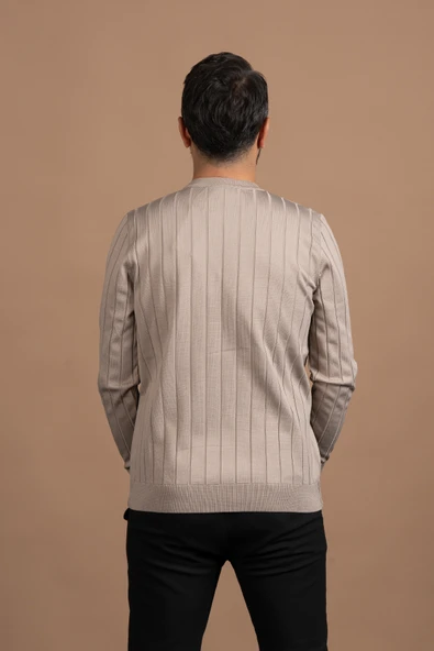 Sıfır Yaka Kendinden Çizgili Likralı Akrilik Mevsimlik Kazak - Resim 5