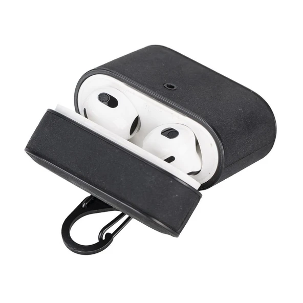 Casquet Apple AirPods 3.nesil Uyumlu Deri Kılıf G1 Siyah - Resim 2