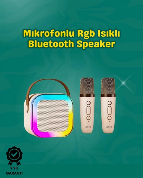 İki Mikrofonlu Renkli LED Işıklı Karaoke Cihazı ürün görseli