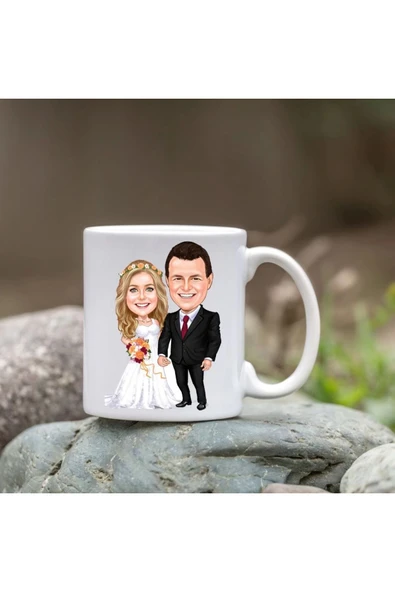 Kişiye Özel Bardak - Karikatür Bardak - Gelin Damat Bardağı ürün görseli