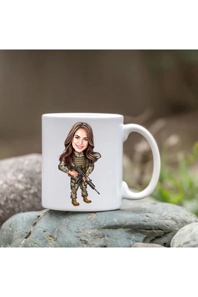 Kişiye Özel Bardak - Karikatür Bardak - Kadın Asker Bardak ürün görseli