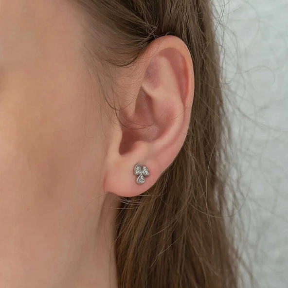 Gümüş Çiçek Çivili Küpe - Resim 3