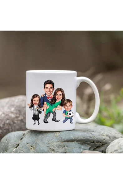 Kişiye Özel Bardak - Karikatür Bardak - 4 Kişi Aile Bardağı ürün görseli