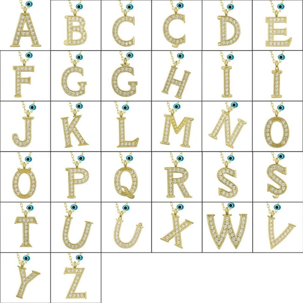 925 Ayar Gümüş Nazar Gold S Harfi Kadın Gümüş Kolye - Resim 2