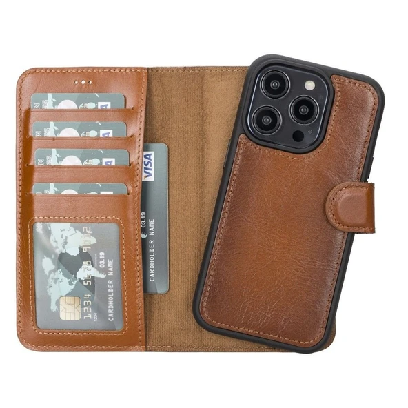 Apple iPhone 14 Pro Uyumlu Deri Cüzdanlı Kılıf MWWN RST2EF Taba ürün görseli 1