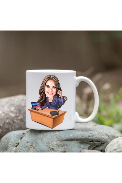 Kişiye Özel Bardak - Karikatür Bardak - Kadın Masa Başı Bardağı ürün görseli