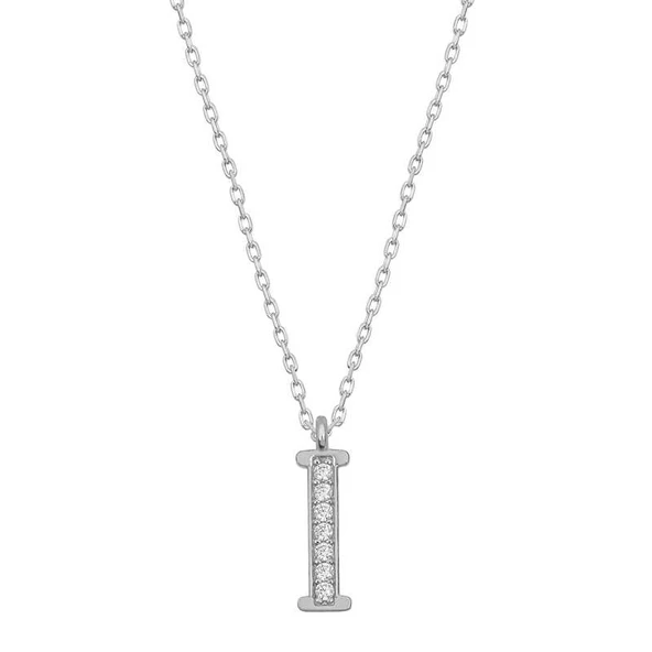 925 Ayar Gümüş Rodyum Kaplama I Harfi Kadın Gümüş Kolye ürün görseli 1