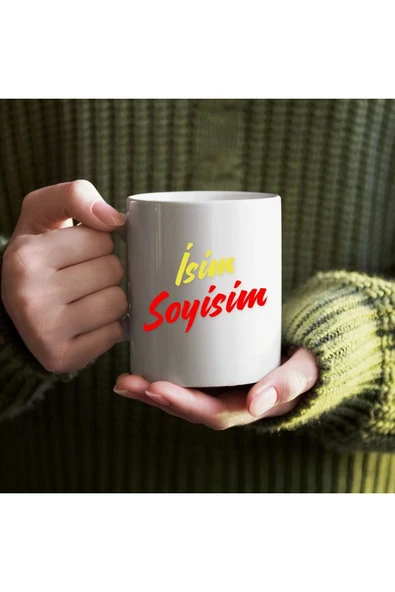 Kişiye Özel Sarı Kırmızı İsim Yazılı Bardak - İsimli Bardak ürün görseli