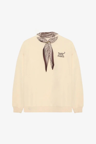 Quzu Fular ve Nakış Detaylı Kadın Sweatshirt - 4