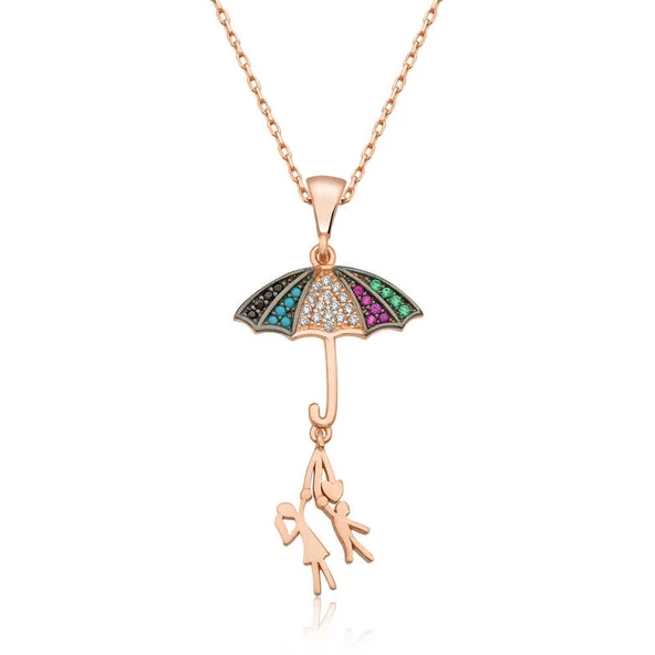 ​925 Ayar Gümüş Şemsiye Tutan Aşıklar Kadın Gümüş Kolye ürün görseli 1