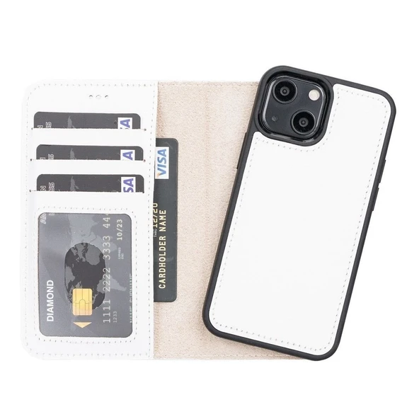 Apple iPhone 13 Mini Uyumlu Deri Cüzdanlı Kılıf F3 Beyaz - 5