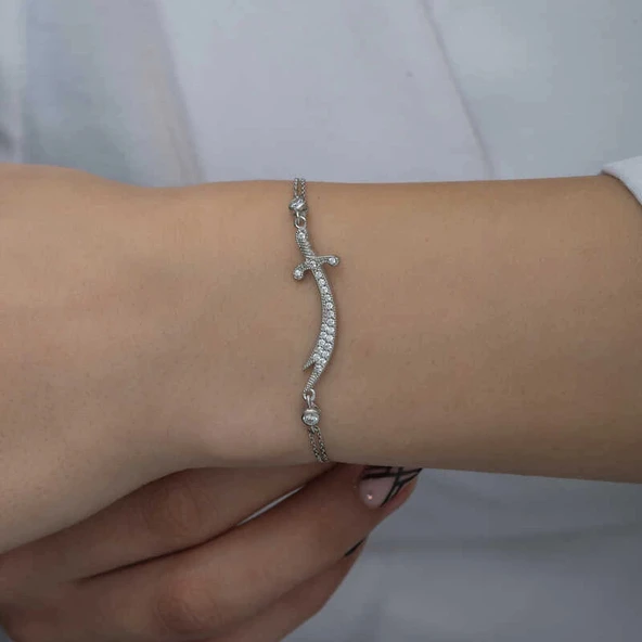 925 Ayar Gümüş Zülfikar Kılıcı Kadın Bileklik - Resim 4
