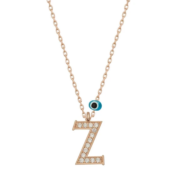 925 Ayar Gümüş Nazar Rose Z Harfi Kadın Gümüş Kolye ürün görseli 1