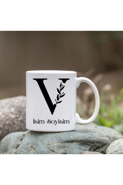 Kişiye Özel V Harfi Bardak - İsim Yazılı Bardak - İsimli Bardak ürün görseli