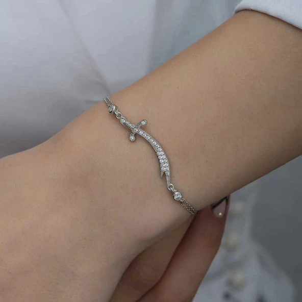 925 Ayar Gümüş Zülfikar Kılıcı Kadın Bileklik - Resim 3