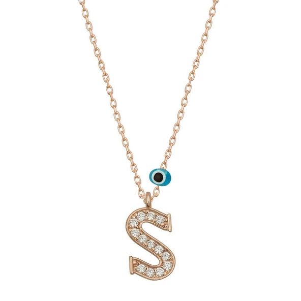 925 Ayar Gümüş Nazar Rose S Harfi Kadın Gümüş Kolye ürün görseli 1