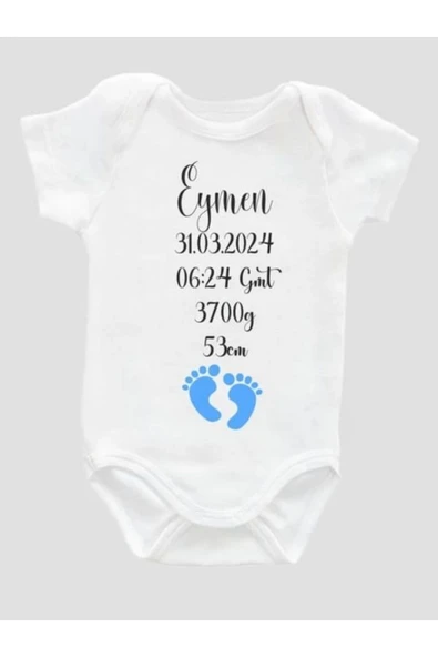 Kişiye Özel Bebek Zıbın - Kısa Kol Beyaz Bebek Zıbın - İsimli Zıbın ürün görseli