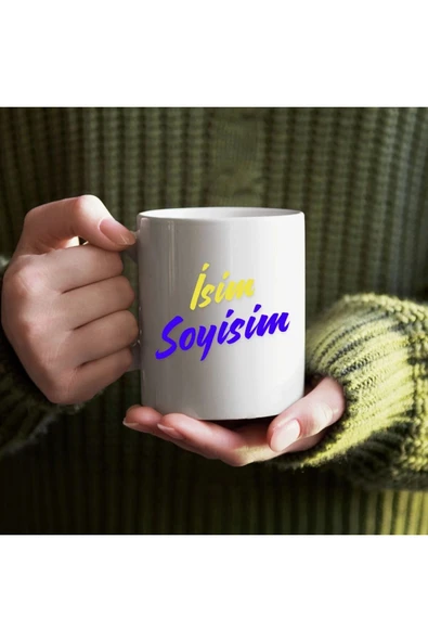 Kişiye Özel Sarı Lacivert  İsim Yazılı Bardak - İsimli Bardak ürün görseli