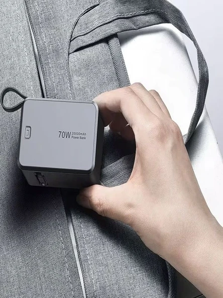 20000mAh 70W Hızlı Şarj Powerbank LCD Ekran 2x USB + 2x Type-C Type-C Kablolu Çıkışlı - Resim 4