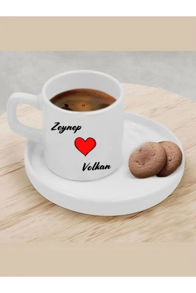 Kişiye Özel İsimli Fincan - Kalpli Türk Kahvesi Fincanı ürün görseli