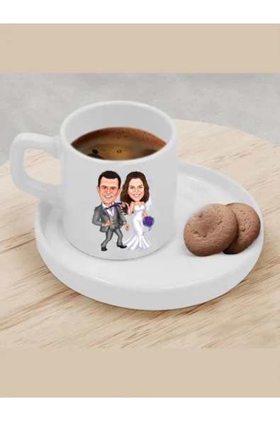 Kişiye Özel Türk Kahvesi Fincanı Karikatür Gelin Damat Fincanı ürün görseli