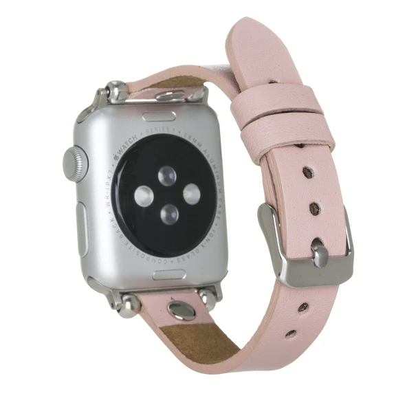 Apple Watch Uyumlu Deri Kordon 38-40-41mm ST NU2 Pembe - Resim 2
