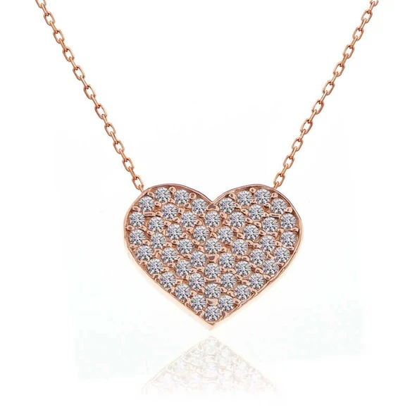 Gümüş Rose Kalp Kadın Kolye - Resim 3