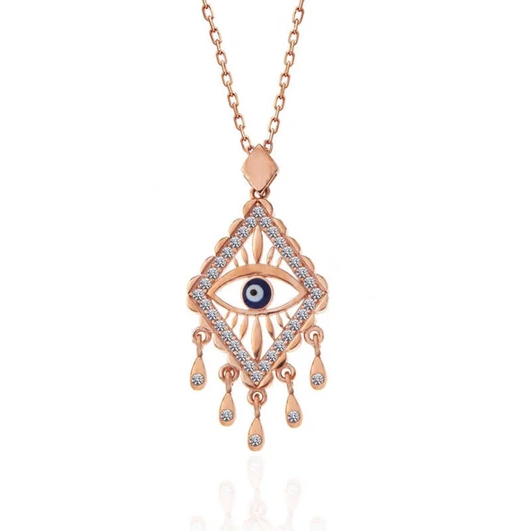 925 Ayar Gümüş Rose Nazarlı Göz Kolye - Resim 3