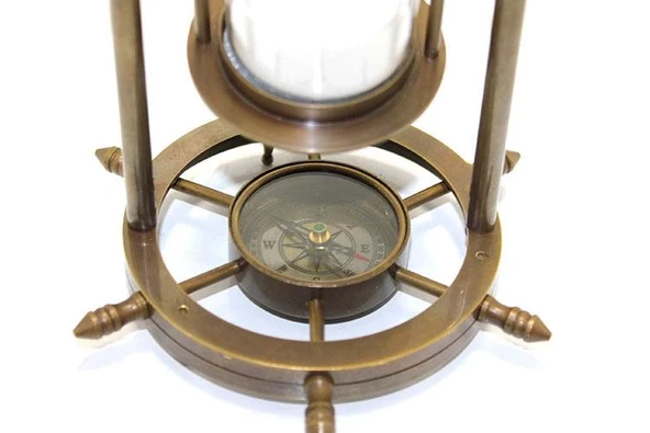 Pirinç Pusulalı Kum Saati Dekoratif Hediyelik - Resim 2