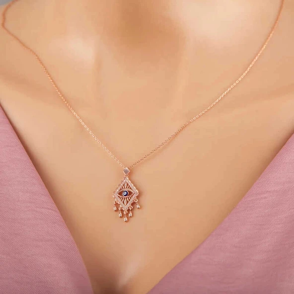 925 Ayar Gümüş Rose Nazarlı Göz Kolye ürün görseli 1