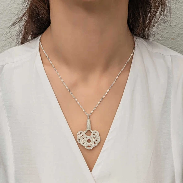 Gümüş Kazaziye Örgü Kadın Kolye - Resim 5