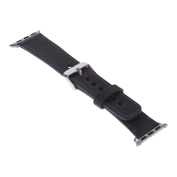 Apple Watch Uyumlu Deri Kordon 42-44-45mm CZ01 Lacivert - Resim 3