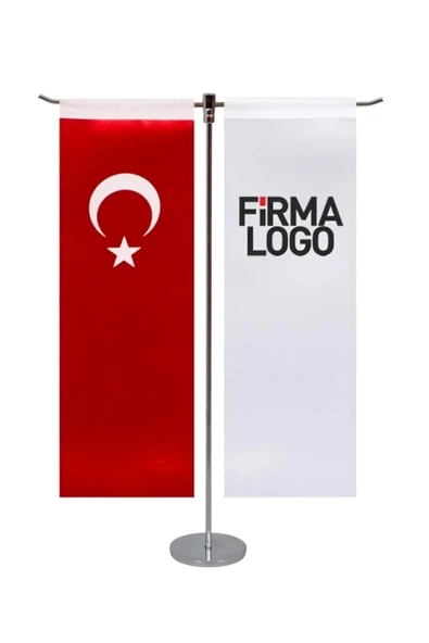 Kişiye Özel Masa Bayrağı - Çift Direk Masa Bayrağı - Logolu Masa Bayrağı - Kırlangıç Bayrak ürün görseli