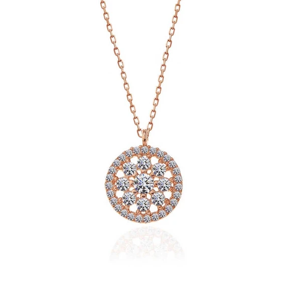 925 Ayar Gümüş Rose Çiçek Kadın Gümüş Kolye - Resim 3