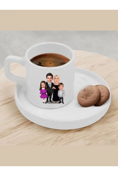 Kişiye Özel Türk Kahvesi Fincanı Karikatür Tesettürlü Aile Fincanı ürün görseli