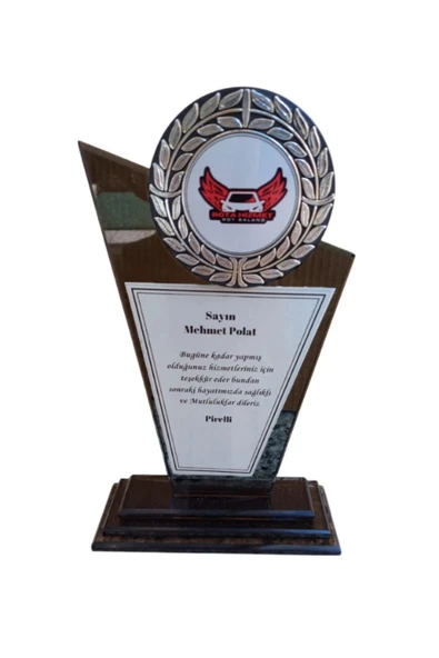 Lüks Cam Plaket - Büyük Boy Cam Plaket - Logolu Cam Plaket ( Gümüş ) ürün görseli